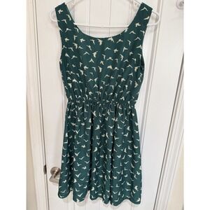 Xantik Green Bird Print Sleeveless Fit & Flare Dress Women's Medium Lined.  3950